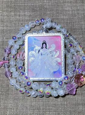 白狐娘娘吊坠手工手绘唐卡