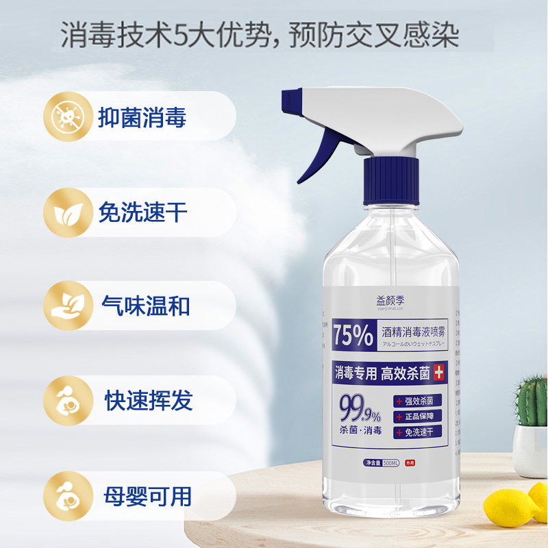 酒精消毒液75%酒精杀菌消毒喷雾家用消毒液衣物消毒水500ML*2大甁