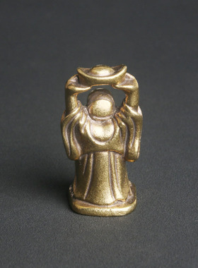 跨境复古纯黄铜举元宝弥勒佛