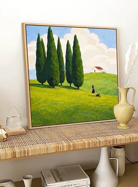 法式中古风绿色客厅摆画斗柜装饰画治愈奶油风餐厅卧室床头壁挂画