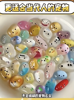 可爱彩色海玻璃手绘宠物小石头随心配创意儿童礼物桌面小宠物玩具