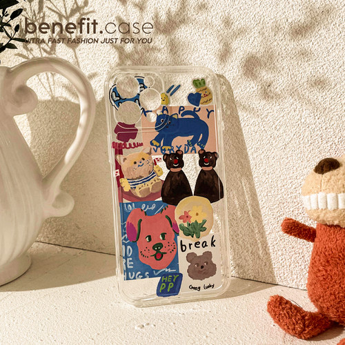 Benefit日韩ins卡通涂鸦动物17pro16适用15苹果13promax手机壳iphone12mini防摔14promax新11xs透明xr可爱8p - 图1