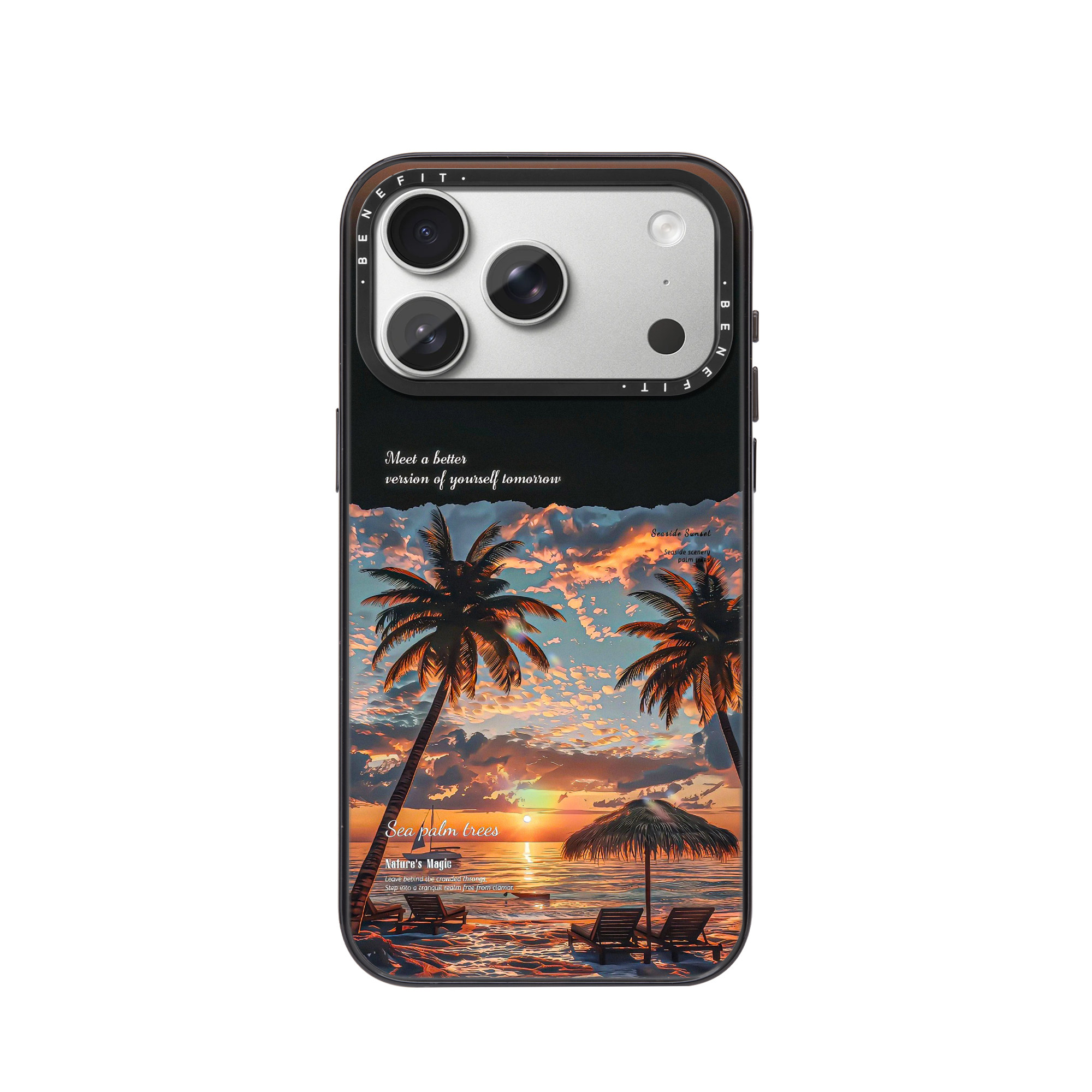 benefit绝美夕阳海滩椰树适用于iphone17promax苹果16PRO晶盾磁吸手机壳15新款13套14冰川纹12防摔彩色边框,淘宝优惠券,粉丝福利购,淘宝优惠卷