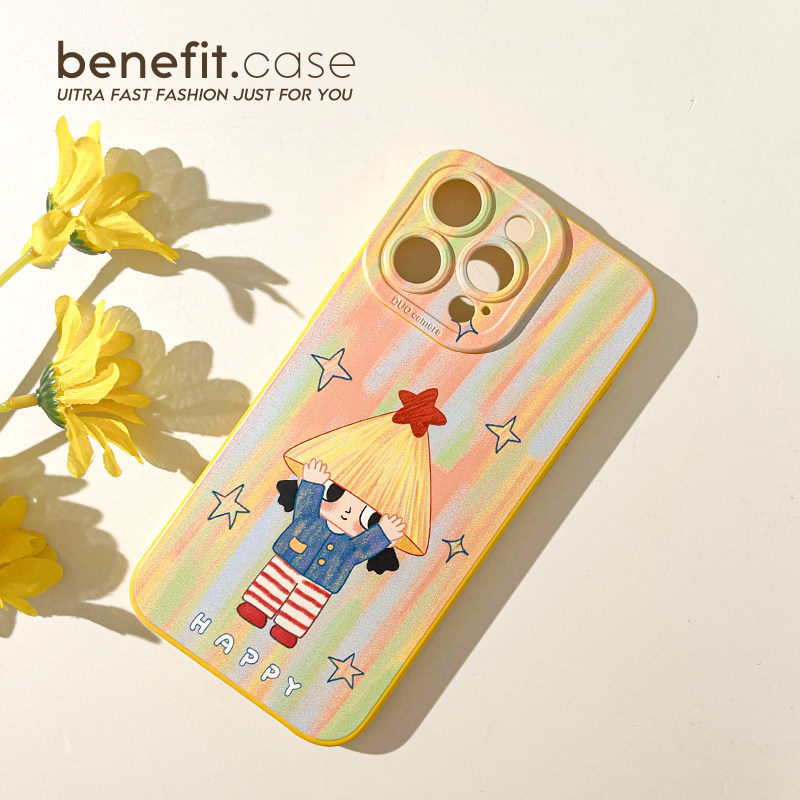 benefit彩色涂鸦星星斗笠女孩17适用于iphone16promax苹果15PRO手机壳13新款14套12创意11全包xsmax硅胶xr防,淘宝优惠券,粉丝福利购,淘宝优惠卷