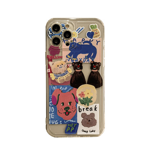 Benefit日韩ins卡通涂鸦动物17pro16适用15苹果13promax手机壳iphone12mini防摔14promax新11xs透明xr可爱8p - 图3