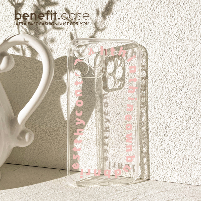 benefit简约粉色英文16适用iphone15promax苹果13手机壳14promax新款12套11个性xsmax透明xr硅胶8plus防摔7p - 图1