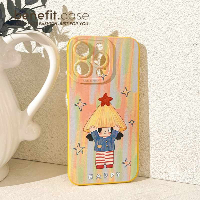 benefit彩色涂鸦星星斗笠女孩17适用于iphone16promax苹果15PRO手机壳13新款14套12创意11全包xsmax硅胶xr防,淘宝优惠券,粉丝福利购,淘宝优惠卷