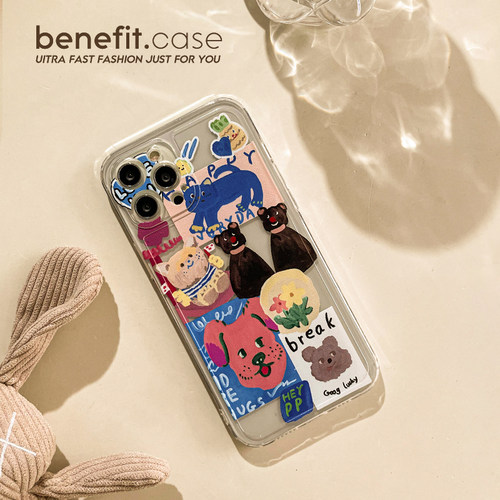 Benefit日韩ins卡通涂鸦动物17pro16适用15苹果13promax手机壳iphone12mini防摔14promax新11xs透明xr可爱8p - 图2