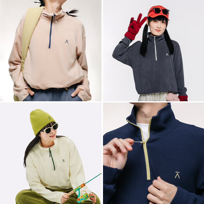 ACMEITEM爱棵米 户外亲子立领抓绒保暖针织衫休闲打底上衣男女 - 图0