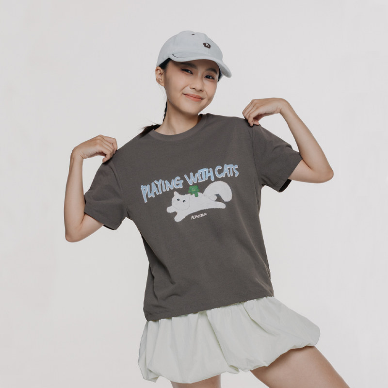 【速干】ACMEITEM爱棵米 户外亲子猫猫印花运动短袖宽松T恤上衣女,淘宝优惠券,粉丝福利购,淘宝优惠卷