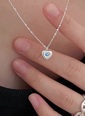 韩式条纹爱心项链纯银高级感饰品