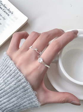 蝴蝶结皇冠戒指纯银开口轻奢饰品