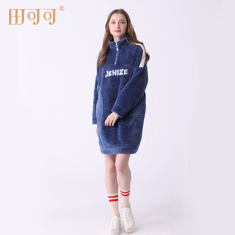 女士新款北极绒连体休闲可外穿睡裙 田可可睡衣/家居服套装