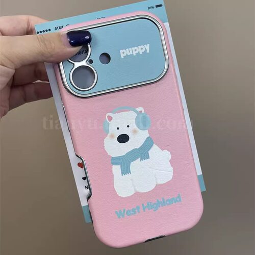 恬妤 甜美可爱西高地小狗适用于苹果16手机壳iphone13promax大视窗13皮质16pro女14韩系15ppromax全包保护套 - 图0
