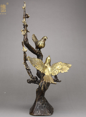 纯铜喜上眉梢摆件喜上枝头双喜临门新婚礼品家居礼品客厅摆设装饰