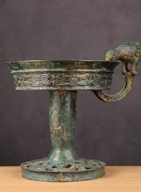 汉代古青铜器凤鸟铜蜡台铜灯具自然绿皮锈古玩收藏品影视道具