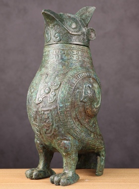 古青铜器摆件日本泉屋博物馆纯铜鸟尊容酒器中式工艺礼品摆饰软装