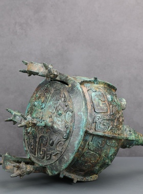 西周牛鼎 青铜鼎带盖子古青铜器摆件 食器美国费城宾省大学博物馆