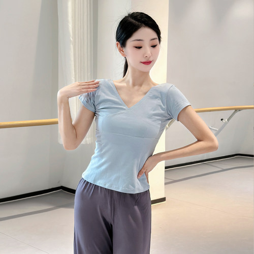 吉舞舞蹈服短袖上衣女成人形体服芭蕾舞民舞中国舞古典舞服练功服 - 图0
