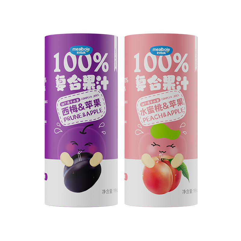 妙伯乐100%儿童复合果汁西梅汁&苹果水蜜桃风味果味饮料12罐/箱