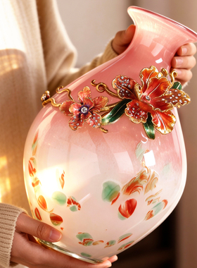轻奢珐琅彩玻璃花瓶摆件