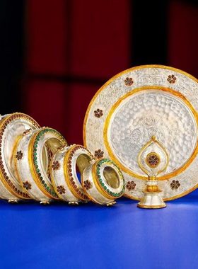 纯铜纯手工尼泊尔铜鎏金鎏银家用曼扎盘供曼扎盘曼茶罗曼茶盘摆件