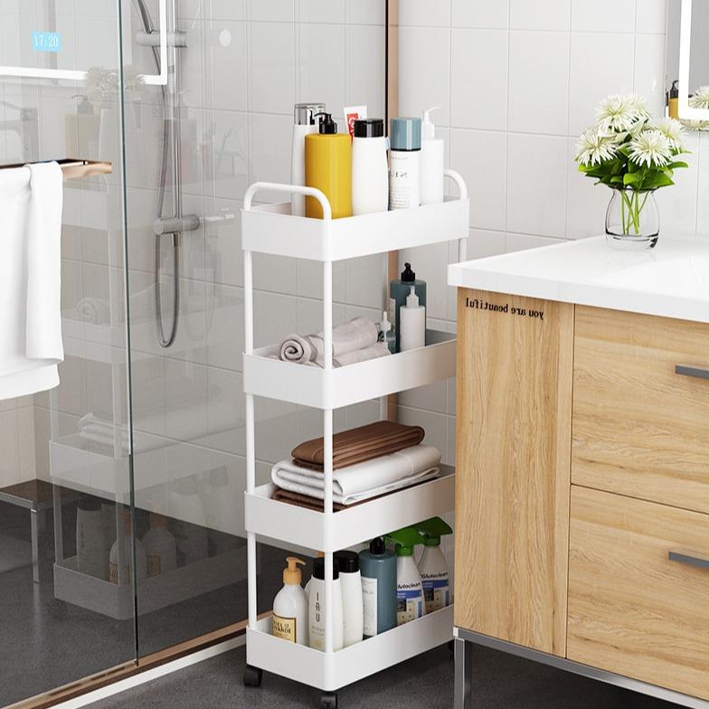 简约现代扶手窄缝架落地多层杂物冰箱角落整理架可移动浴室收纳架 - 图1
