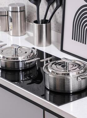 轻奢系样板间厨房组合装摆件汤锅煎锅具不锈钢