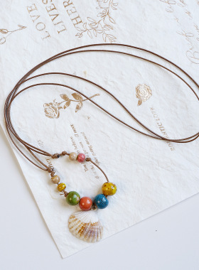 Niche colored conch shell ceramic bead necklace collarbone c
