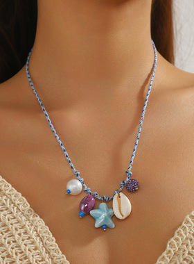 Summer Resin Ceramic Colorful Beaded Choker Necklace