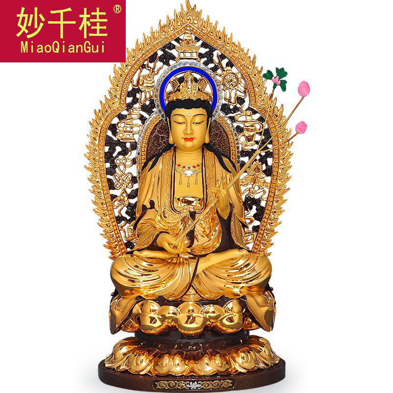 妙千桂台湾鎏金西方三圣佛像纯铜 妙千桂摆件