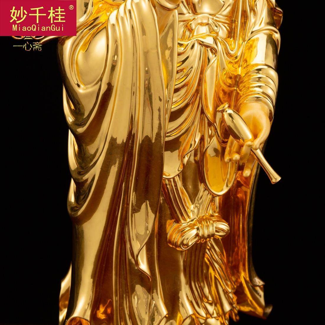 妙千桂西方三圣铜像台湾纯铜贴佛像 妙千桂摆件