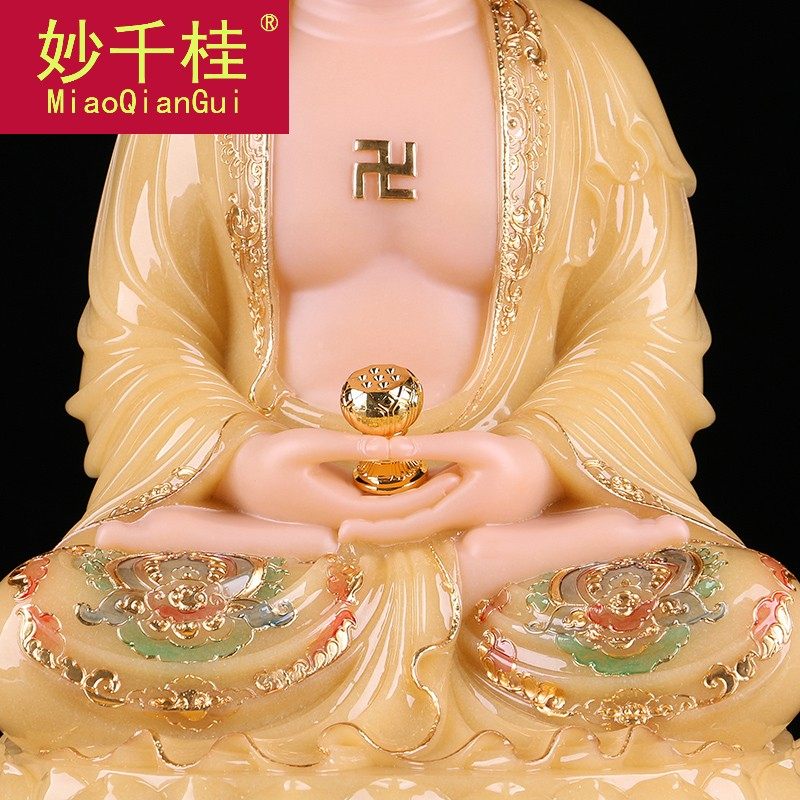 纯手工雕刻汉白玉西方三圣供奉佛像 妙千桂摆件