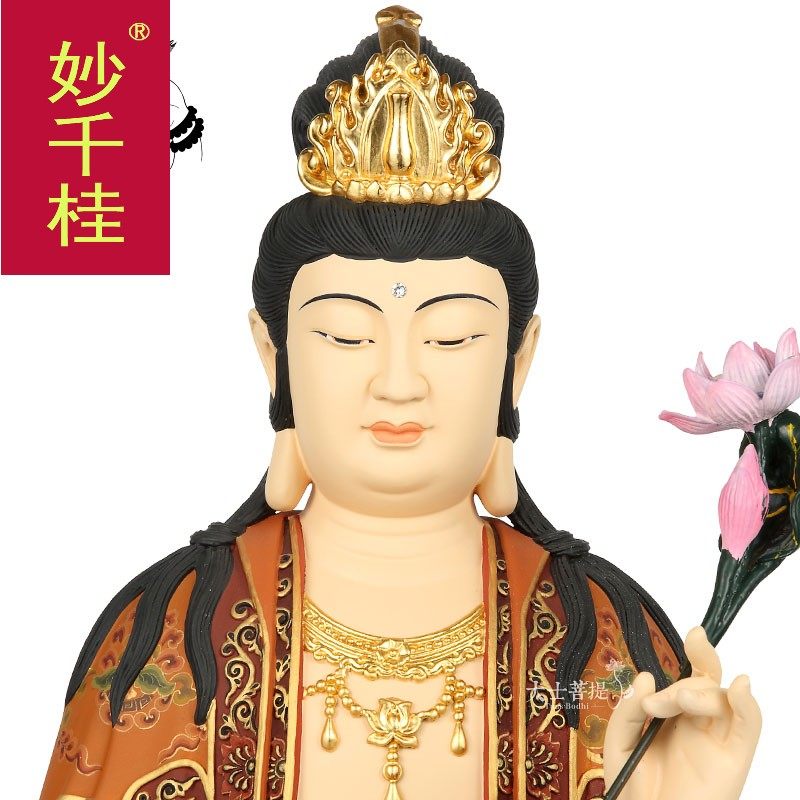 台湾彩绘纯铜西方三圣佛像本命佛 妙千桂摆件