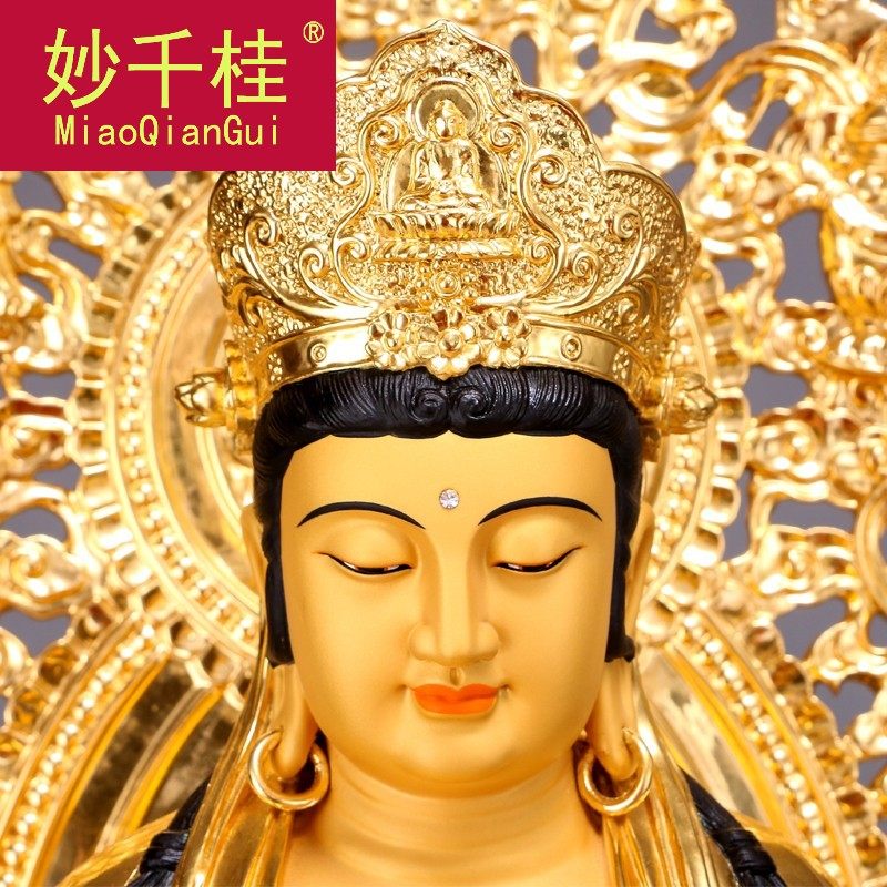 妙千桂纯铜贴金佛像西方三圣铜像 妙千桂摆件