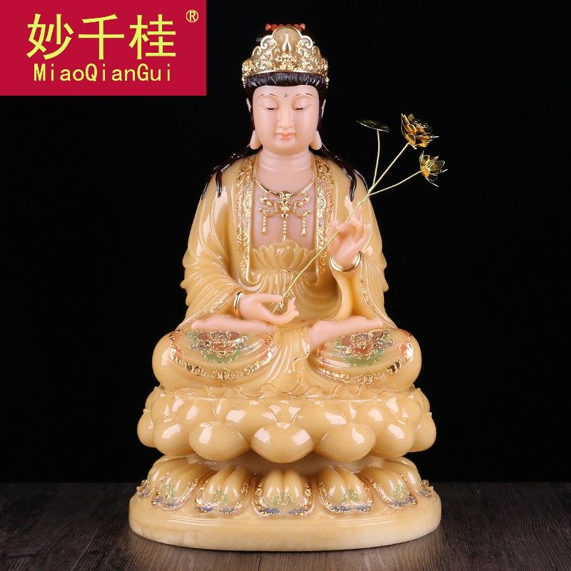 纯手工雕刻汉白玉西方三圣供奉佛像 妙千桂摆件