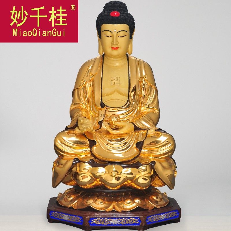 纯铜24k鎏金阿弥陀佛摆件佛像 妙千桂摆件