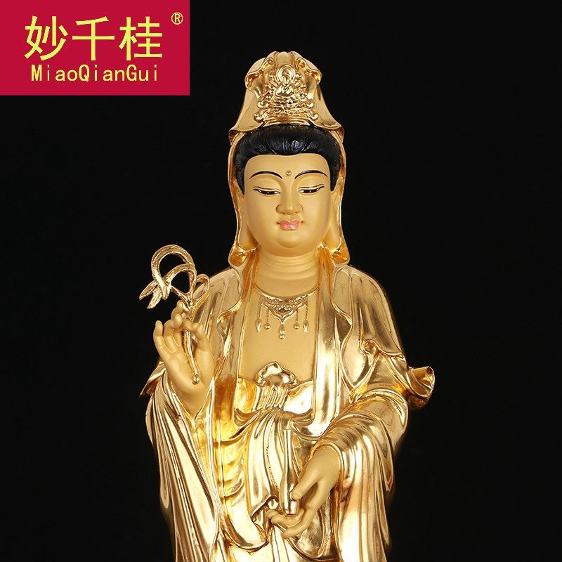 纯铜贴金西方三圣铜雕阿弥陀佛佛像 妙千桂摆件