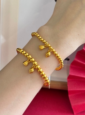 水贝黄金金店同款金包银两世欢手链古法莲蓬转运珠黄金手串送女友