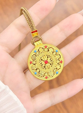 水贝黄金金包银珐琅八宝罗盘吊坠
