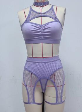 欧美文胸性感内衣黑色网眼拼接内衣Women's sexy lingerie set