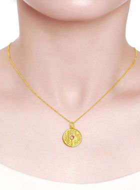 沙金山鬼花钱吊坠直播铜镀金项链八卦雷阵平安扣挂坠diy饰品