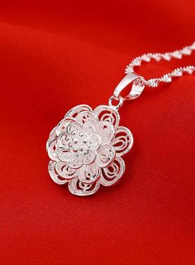 项链女款2025新款镀银幸运草吊坠项链 镂空爱心女士挂坠锁骨链 久