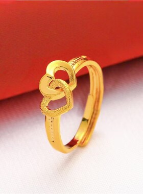 沙金戒指女士久不掉色小众甜美仿黄金开口女戒铜合金配饰新品批发