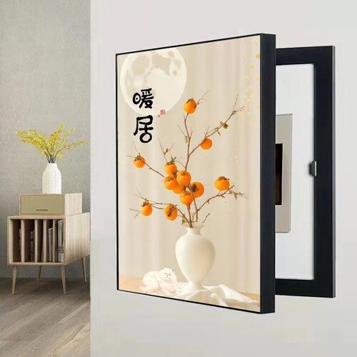 柿柿如意中式电表箱装饰画竖款现代简约遮挡配电箱客厅挂画免打孔 - 图1