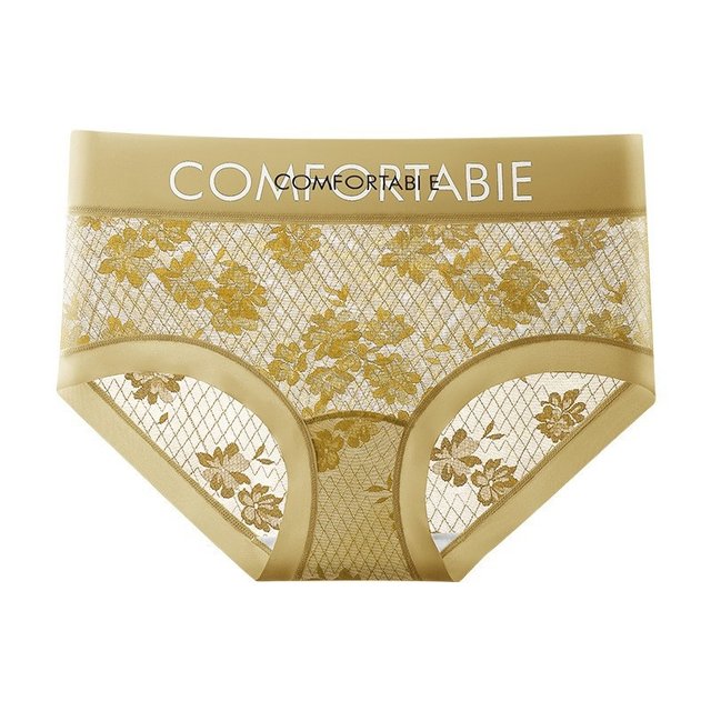 Popular light luxury French markless lace breathable abdomen and lift buttocks simple fat mm large size silk bottom crotch underwear