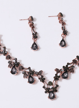 新娘饰品水晶水钻项链耳环 韩版婚纱礼服结婚皇冠头饰配饰二件套