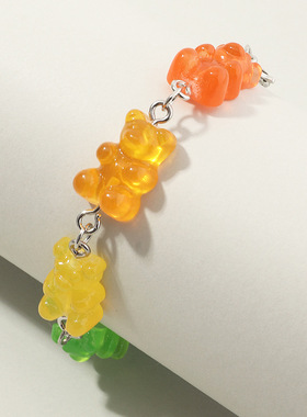 BZ1235欧美跨境饰品 甜美可爱糖果色树脂小熊手链 气质流行手环