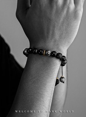 黑曜石手链高级感火山石珠子手串