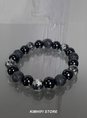 火山石黑色串珠男士手链